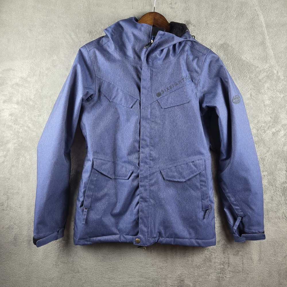 686 Michael Akira West Snowboard Jacket Womens Small Blue‎ Hooded Insulated EUC